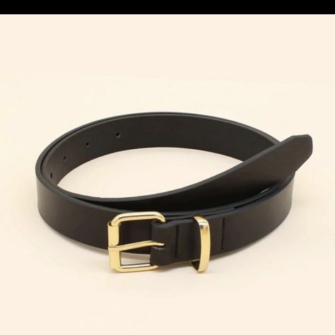 Slim Black Belt With Gold Finish Hardware Gold Buckle Belt, Belt With Gold Buckle, Womens Leather Belt, Casual Weekend, Black Leather Belt, Genuine Leather Belt, Buckle Belt, Gucci Belt, Trendy Fashion Women