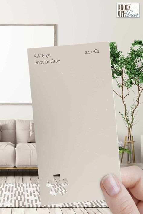 popular-gray-SW-single-paint-chip Sw Popular Gray Living Room, Sw Useful Gray, Sw Popular Gray, Sherwin Williams Popular Gray, Gray Paint Colors Sherwin Williams, Sherwin Williams Greige, Grey Beige Paint, Greige Paint Color, Soothing Paint Colors