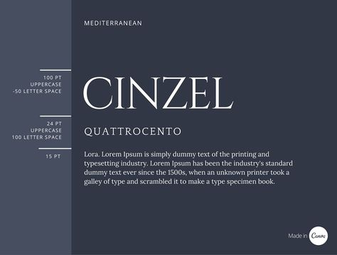 15 Cinzel is considered contemporary, although it was inspired by classical Roman style. With the delicate strokes of Quattrocento and Lora’s curves, this is a fine combination to use for headings or for invitations. Type Faces, Fonts Serif, Font Combination, Magazine Fonts, Font Layout, Website Fonts, Instagram Font, Luxury Font, Font Combos