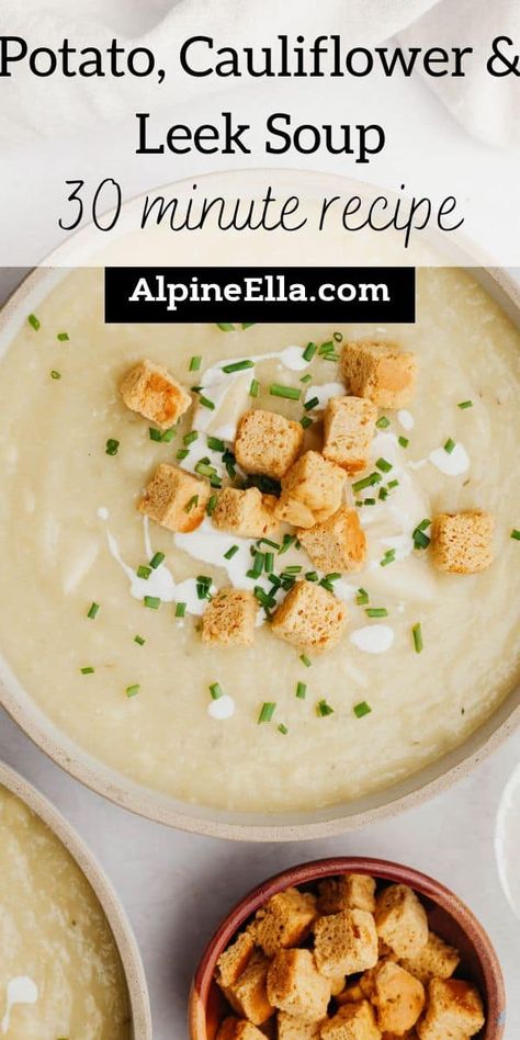 Leek Potato Cauliflower Soup Leek And Cauliflower Soup, Potato Cauliflower Soup, Best Broccoli Cheese Soup, Leek Potato, Warm Soup Recipes, Leek Recipes, Cauliflower Soup Recipes, Potato Leek, Potato Leek Soup