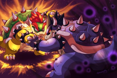 Bowser vs dark Bowser. Hugo Agreste, Bowser Art, Mario And Luigi Games, Super Mario Bowser, Videogame Characters, Mario Bowser, King Koopa, Bowser Jr, Nintendo Mario Bros