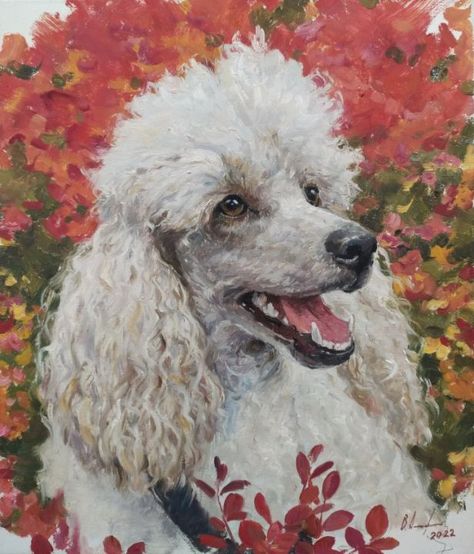 Poodle Painting Acrylic, Poodle Painting, Christmas Poodle, Autumn Walk, Paints On Canvas, Artist Palette, France Drawing, Golden Doodle, Things To Paint