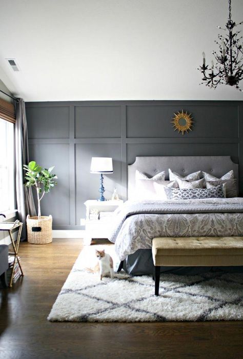 Small master bedroom? Here’s how to make the most of it what if we used white paneling behind our bed. #interiorbedroom Kids Bedroom Remodel, Small Bedroom Remodel, Holiday Bedroom, Feature Wall Bedroom, Small Apartment Bedrooms, Bedroom Remodel, Bedroom Accent, Accent Wall Bedroom, Small Bedroom Decor