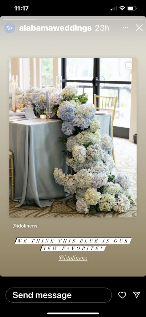 Draping Flowers Wedding, Hydrangea Table Runner Wedding, Hydrangea Table Centerpiece, Hydrangea Table Arrangements, Hydrangea Runner, Wedding Centerpieces Hydrangea, Hydrangea Tablescape, Hydrangea Inspiration, Hydrangea Table Runner