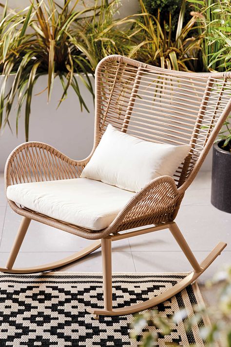 Bedroom With Balcony, Baby Rocking Chair, Rattan Rocking Chair, Rocking Chair Porch, Porch Chairs, Rocking Chair Cushions, Rocking Chair Set, Rocking Chair Nursery, Boho Outdoor