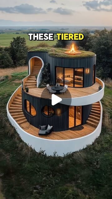 Circular House Design, Round House Design, Small Farmhouse, Tower Design, Backyard Pool Landscaping, House Color Schemes, Fantasy House, Round House, Cabin Life