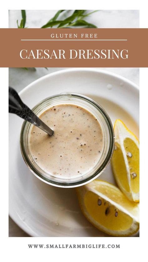 This recipe for homemade gluten free caesar dressing is creamy and delicious! This easy version of caesar salad dressing is healthy and keto, low carb friendly. There are no eggs in this dressing. #glutenfree #recipe #saladdressing #salads Gluten Free Salad Dressing, Salad Recipes Gluten Free, Glutenfree Recipe, Gluten Free Salads, Salads Recipes, Gluten Free Sourdough, Caesar Salad Dressing, Homemade Condiments, Condiment Recipes