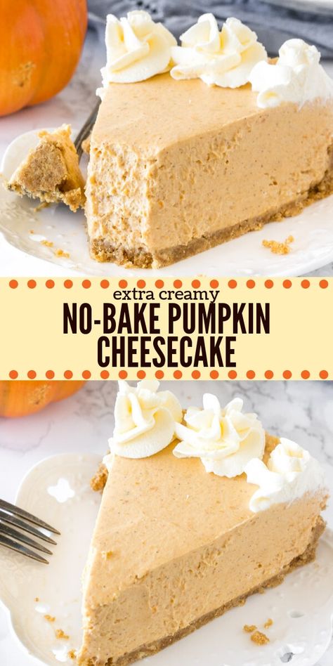 Pumpkin Thanksgiving Desserts, Cinnamon Graham Cracker Crust, Thanksgiving Cheesecake, Cheesecake Pumpkin, Dessert Halloween, Pecan Desserts, No Bake Pumpkin, Biscuits Graham, No Bake Pumpkin Cheesecake