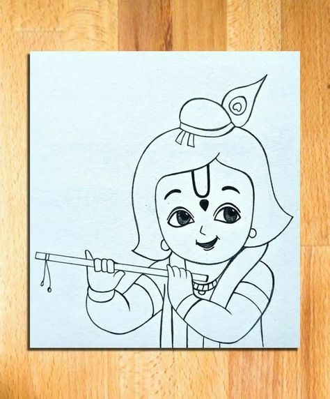 Lord Krishna Drawing Easy Cute, Lord Krishna Simple Drawing, Little Krishna Sketch Drawing, Krishna Painting Easy For Kids, Gods Drawing Easy, God Drawing Hindu Easy, Easy Drawing Of Krishna, Radhakrishna Drawing Easy, Krishna Drawing Easy For Kids