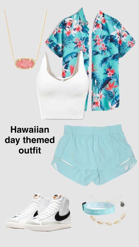 Hawian Themed Outfits Football Game, Hawian Day Outfit Ideas, Hawaiian Pep Rally Outfit, Hawaiian Out Football Game Outfit, Hawwain Theme Outfits, Hawaiin Theme Outfit Football Game, Preppy Football Game Outfit, Hawaii Outfits Football Game, Hawian Theme Outfits