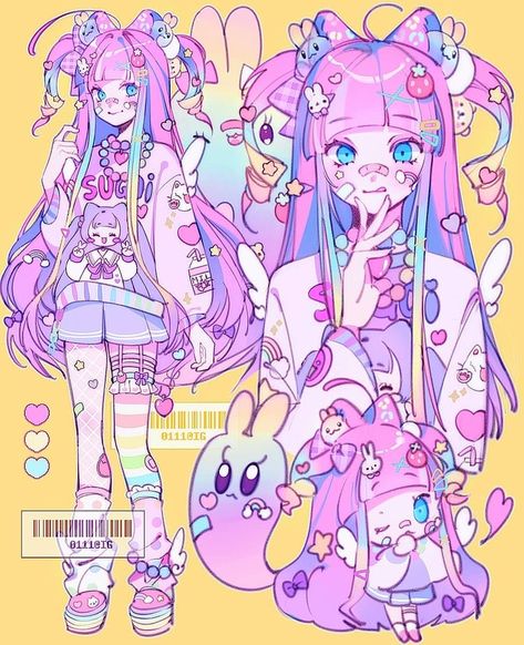 Harajuku Art Drawing, Candycore Art, Semi Art Style, How To Design A Character, Pastel Character Design, Character Reference Poses, Close Styles, Aesthetic Art Styles, Oc Drawings Character Design