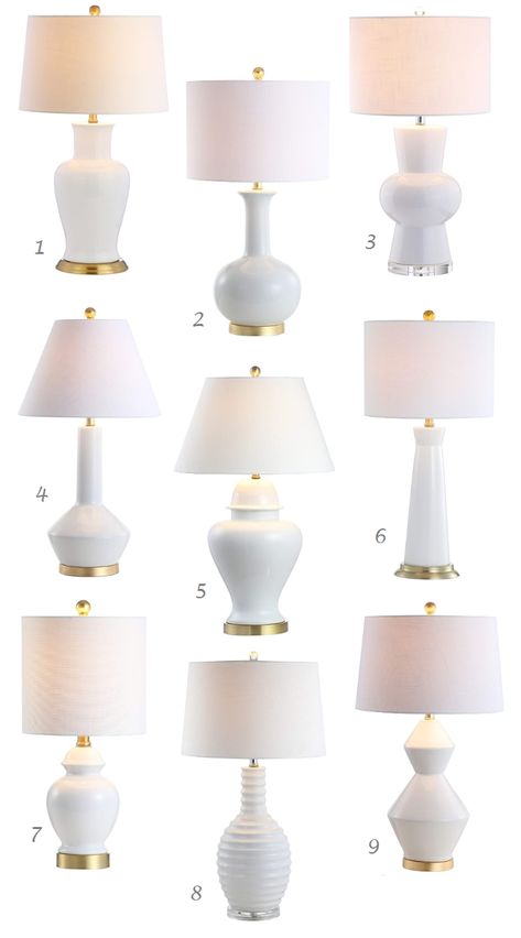 White Lamps Living Room, White Bedroom Lamps, White Lamps Bedroom, Gold Table Lamps, White Bedside Lamps, Bedroom Table Lamps, White Table Lamps, White Ceramic Lamp, Gold Lamps