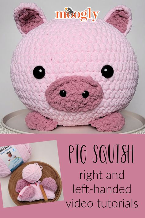 The Pig Squish Tutorial will show you how to crochet this cuddly oversize pig amigurumi - in both right and left-handed video tutorials! Follow along with the free written crochet pattern on Moogly! via @moogly Moogly Crochet, Pig Amigurumi, Left Handed Crochet, Crochet Pig, Granny Square Crochet Patterns Free, Crochet Shoes Pattern, Plushie Patterns, Crochet Animals Free Patterns, Adorable Crochet