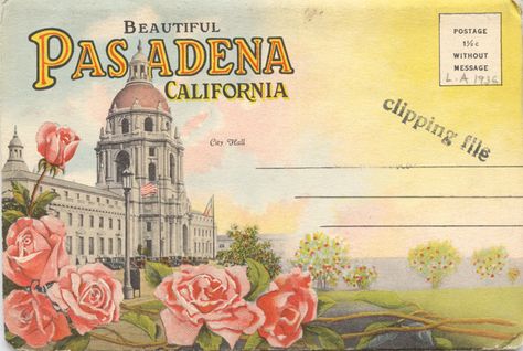 1936 Pasadena, California fold-out postcard #california #pasadena San Gabriel Mountains, California Postcard, Pasadena California, Travel Postcard, California Dreamin', Golden State, Vintage Paper, Vintage Images, Old Hollywood