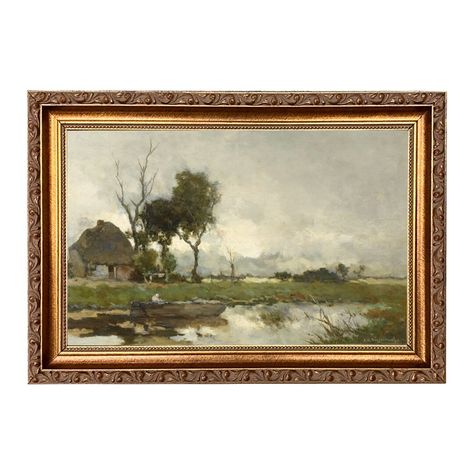 Accurate reproduction print of the original work by Dutch painter J.H. Weissenbruch (1824-1903). Each high-resolution image is printed with archival quality ink on matte canvas, board-mounted, then treated with a special varnish to give it a more authentic oil painting look. Each work is custom Usa Painting, Neutral Landscape, Dutch Landscape, Cottage Prints, Dutch Art, Resin Frame, Country Paintings, Dutch Painters, Spring Landscape