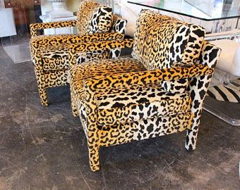 Nobilis fabric | Etsy Animal Print Furniture, Leopard Chair, Nyc Loft, Cheap Chairs, Dream Furniture, White Dining Chairs, Maximalist Decor, Black Chair, Milo Baughman