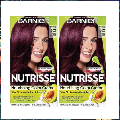 Garnier Nutrisse Nourishing Permanent Hair Color Cream, 362 Darkest Berry Burgundy, Red Hair Dye, Pack of 2 Best Burgundy Hair Dye, Burgundy Hair Dye, Garnier Hair Color, Red Hair Trends, Dyed Red Hair, Hair Color Cream, Temporary Hair Color, Permanent Hair Dye, Burgundy Hair