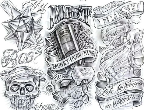 Money over everything Chicano design. Style: Chicano. Color: Gray. Tags: Amazing, Beautiful Money Over Everything, Boog Tattoo, Payasa Tattoo, Sleeve Tattoo Designs, Art Flash, Money Tattoo, Tattoos Mandala, Chicano Style Tattoo, Chicano Tattoos