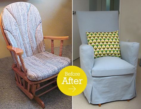 How to recover a nursery glider                                                                                                                                                                                 More Kids Chair, Glider Rocker, Trendy Diy, Furniture Makeover Diy, Redo Furniture, Kids' Room, Reupholster, Furniture Projects, Rocking Chair