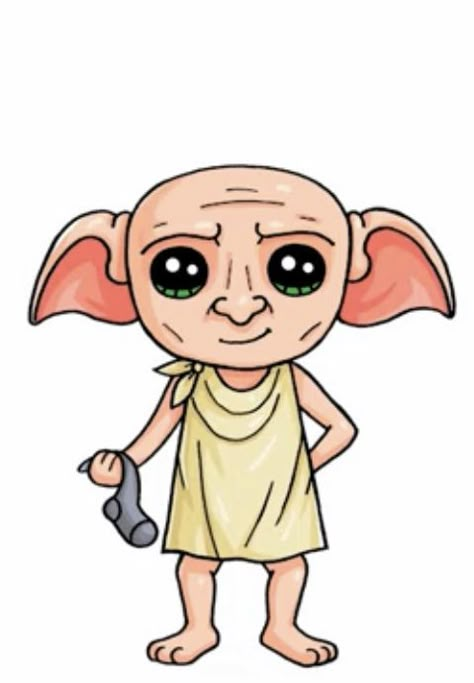 Harry Potter Dobby Drawing, Harry Potter Drawings Easy Cute, Dobby Artwork, Dobby Drawing Easy, Simple Harry Potter Drawings, Harry Potter Sketches Easy, Harry Potter Drawing Ideas, Dibujos Harry Potter, Harry Potter Kawaii