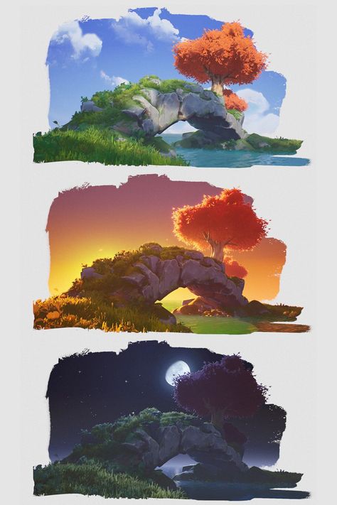 Stylized Landscape Art, Environment Digital Art, Light Study Reference Environment, Stylised Environment Concept Art, Color And Light Study, Simple Environment Art, 3d Stylized Environment, Environment Concept Art Landscape, Stylized Environment Concept Art