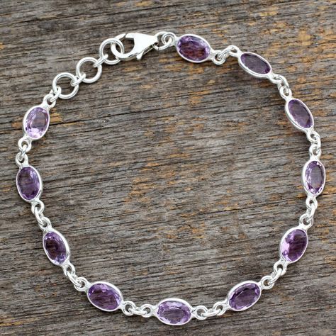 UNICEF Market | Handcrafted Indian Amethyst Sterling Silver Tennis Bracelet - Romantic Violet Silver Tennis Bracelet, Floral Stickers, Moonstone Beads, Jewelry Show, Amethyst Bracelet, Wedding Things, Handmade Sterling Silver, Tennis Bracelet, Purple Amethyst