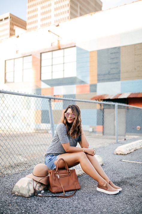 how to keep cool in the heat of summer, old navy tees, gray tee, V-neck tee, haute off the rack, cutoff shorts, Rebecca Minkoff Regan Satchel, Slip-on Sneakers, Quay Cherry Bomb sunglasses, summer outfit, summer style, women's fashion, gray shirt Vans Outfit Summer, On Sneakers Outfit, Slip On Sneakers Outfit, Keep Cool In The Heat, Comfy Travel Outfit Summer, Rebecca Minkoff Regan Satchel, Navy Dress Outfits, Navy Dress Outfit, Sneakers Outfit Summer