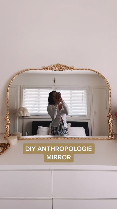 Anthropologie Mirror Vanity, Anthropologie Home Mirrors, Hobby Lobby Mirror Decor, Hobby Lobby Gold Mirror, Large Living Room Mirror Ideas, Diy Gilded Mirror, Diy Accent Mirror, Diy Ornate Mirror, Large Mirror Diy