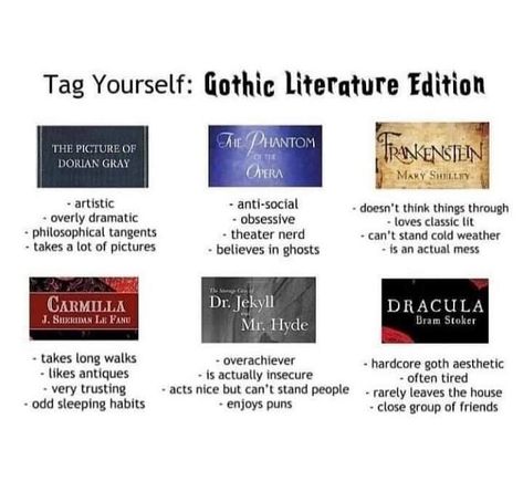 Gothic Literature Recommendations, Goth Literature, Gothic Literature Aesthetic, Goth Books, Gothic Literature, Literature Humor, Book Bucket, Book Writing Tips, Book Memes