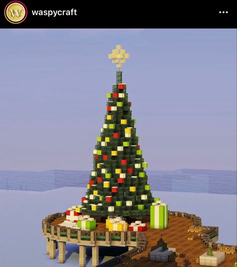 by waspycraft on insta Aesthetic Minecraft Christmas Builds, Christmas In Minecraft, Minecraft Christmas Village Ideas, Minecraft Snowy Village Ideas, Minecraft Santa Sleigh, Minecraft Christmas Tree Builds, Minecraft Building Ideas Winter, Christmas Builds Minecraft, Winter Wonderland Minecraft