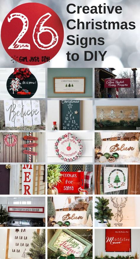 Create these 26 Christmas Signs for your house this holiday. Easy DIY craft projects to make in a day for yourself or as inexpensive gifts. #girljustdiy Diy Christmas Craft Ideas, Happy Holidays Sign, Christmas Signs Diy, Christmas Craft Ideas, Easy Holidays Crafts, Simple Christmas Decor, Christmas Signs Wood, Holiday Signs, Easy Craft Projects