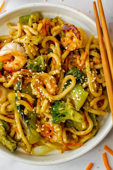 Shrimp Udon Stir Fry Shrimp And Tofu Stir Fry, Udon Shrimp Stir Fry, Shrimp Udon Noodles Stir Fry, Shrimp Udon Noodles, Beef Udon Stir Fry, Shrimp Udon, Udon Noodle Stir Fry, Udon Noodle Recipe, Beef Udon