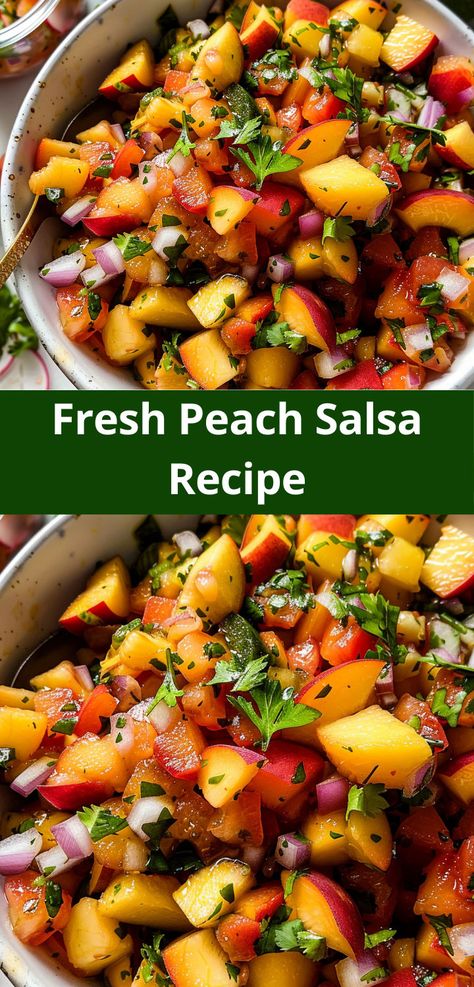 Craving a unique peach dessert? Try our Fresh Peach Salsa Recipe. This refreshing blend of juicy peaches offers a delicious take on peach recipes and salsa recipes. Peach Salad Dressing, Peach Salsa Recipe, Peach Salsa Recipes, Salad Bowl Recipes, Summer Appetizers, Fresh Peach Recipes, Peach Dessert, Easy Salsa Recipe, Gourmet Salad