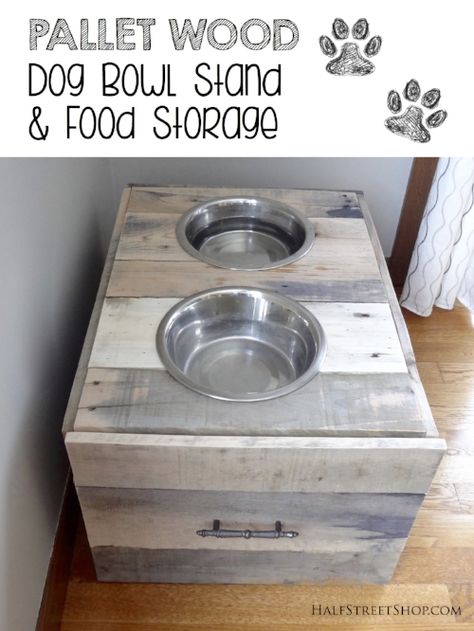 Raised Dog Bowls Diy, Dog Bowls Diy, Wood Dog Bowl Stand, Dog Food Stands, Medium Sized Dog, Kat Diy, Diy Dog Food, Raised Dog Bowls, Elevated Dog Bowls