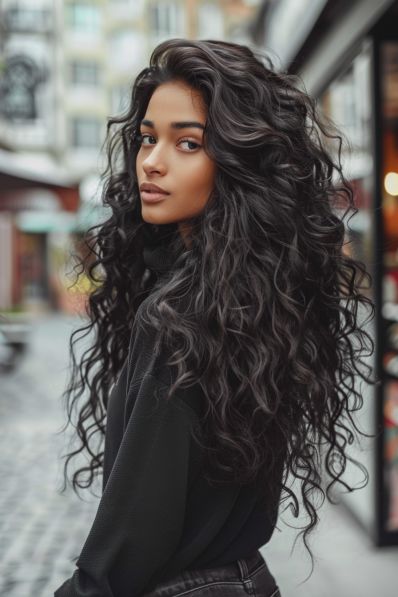 19+ Haircuts For Curly Hair Thick Lush Hair, Low Layer Haircut, Long Bangs Long Hair Curly, Thick Beautiful Hair, Curly Hair With Long Curtain Bangs, Face Framing Long Wavy Hair, All Over Layers Long Hair, Wavy Haircuts Long Layered, Long Curly Hair Women Natural Curls