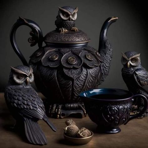 Owl Teapot, Fantasy Furniture, Gothic Furniture, Goth Home Decor, Goth Home, Goth Decor, Fantasy Homes, Dark Home Decor, Dark Home