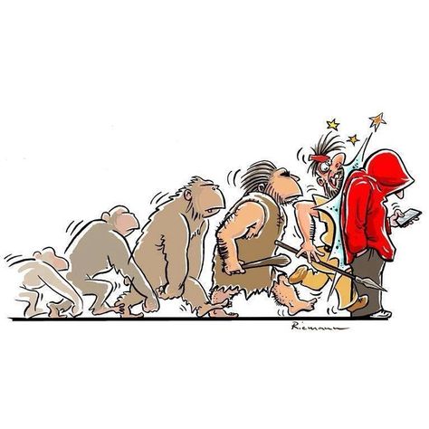 Evolution Evolution Cartoon, Satirical Cartoons, Satirical Illustrations, Theory Of Evolution, Charles Darwin, Funny Illustration, Man Vs, Character Design References, Digital Transformation