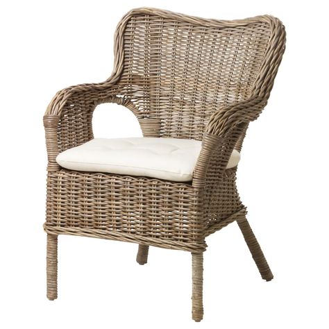 BYHOLMA Armchair - gray, Laila natural - IKEA Tropical Wallpaper Living Room, Ikea Wicker Chair, Clear Dining Chairs, Ikea Armchair, Retro Dining Chairs, Wicker Armchair, Ikea Chair, Rattan Armchair, Grey Armchair