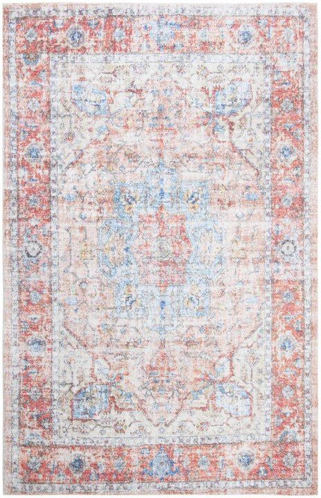 SFN554P Rug from Saffron collection. Trendy Rugs, Pink And Blue Rug, Trendy Rug, Hand Loomed Rug, Vintage Throws, Square Area Rugs, Polyester Rugs, Blue Square, Vintage Area Rugs