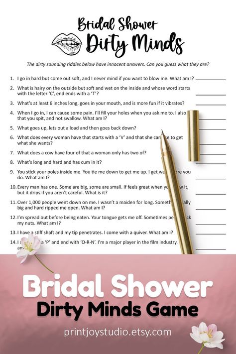 Bridal Shower Games Dirty Minds, Dirty Bridal Shower Games, Bachelorette Party Ideas Games Funny, Mind Game Questions, Bridal Shower Games Free Printables, Bridal Shower Games Funny, Family Feud Game, Free Printable Games, Halloween Party Printables