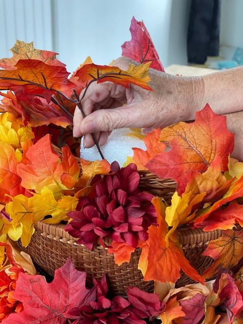 Tiered Basket, Pumpkin Spray, Fall Centerpieces Diy, Basket Centerpiece, Basket Centerpieces, Diy Centerpiece, Large Floral Arrangements, Fall Grapevine Wreaths, Diy Arrangements