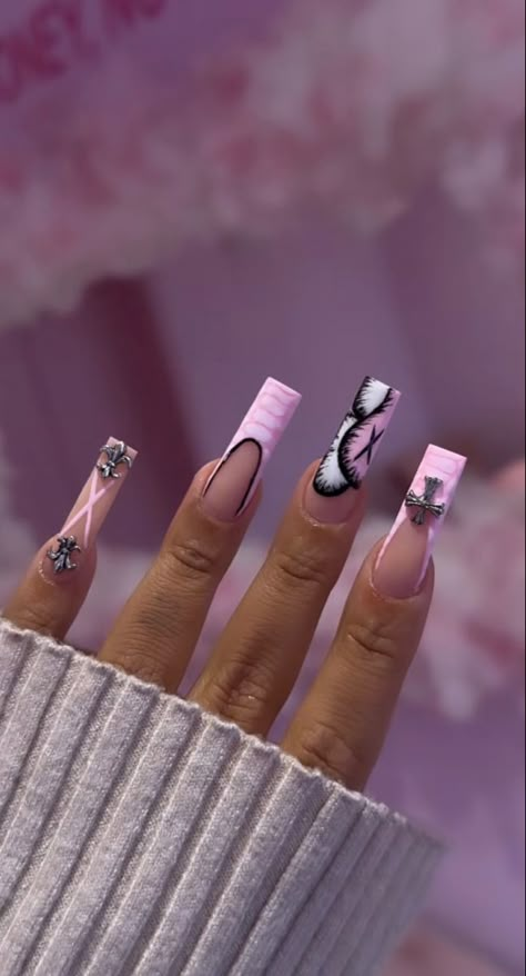 Dope Nail Designs Swag, Freestyle Acrylic Nails, Nails Tapered Square, Gel Nails Shape, Ballerina Acrylic Nails, Hard Nails, Tapered Square, Drip Nails, Colored Acrylic Nails