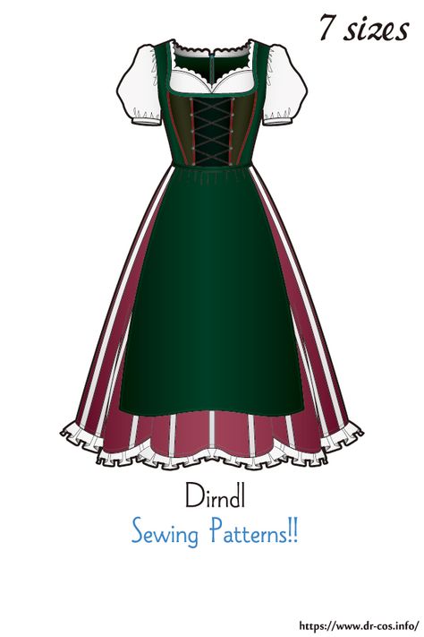 This is the pattern of Dirndl. cm size(A4 size) Children's-140/Ladies'-S,M,L,LL/Men's-L,LL At present, only Japanese. Added the number of fabric meters required for each size Dirndl Sewing Pattern Free, Dirndl Pattern Sewing, Dirndl Pattern Free, Diy Dirndl Dress, Dirndl Dress Pattern, Diy Dirndl, Japanese Skirt, Dirndl Pattern, Skirt Sewing Patterns