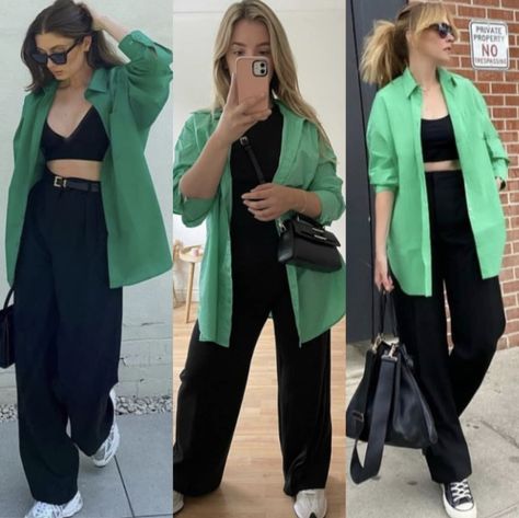 Outfit Con Verde, Green Formal Outfit, Green Shirt Outfit Ideas, Green Shirt Outfits, Hijab Fashion Summer, Branded Outfits, Casual College Outfits, Everyday Fashion Outfits, Casual Day Outfits