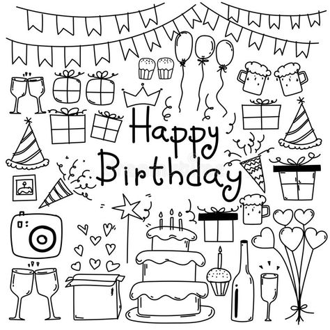 Happy Birthday Doodles, Happy Birthday Boyfriend, Happy Birthday Drawings, Birthday Drawing, Birthday Boyfriend, Birthday Doodle, Drawings For Boyfriend, Doodle Vector, Happy Birthday Art