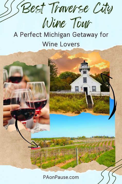 Looking for the perfect Michigan getaway for wine lovers? Check out a Traverse City wine tour and all of our tips on where to stay and how to choose the best tour for you! Conveniently located near the majestic Sleeping Bear Dunes National Lakeshore, sip & savor your way through the best wineries in the region. Traverse City Wineries Map, Traverse City Wineries, Michigan Girl, Traverse City Michigan, Sleeping Bear, Winery Tours, Michigan Travel, Mackinac Island, Traverse City