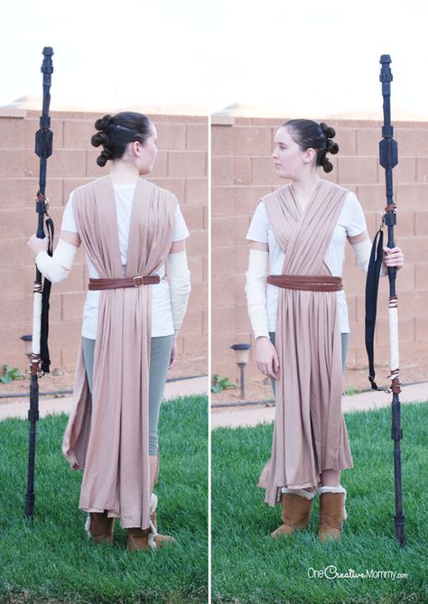 Rey Costume Women, Rey Halloween Costume Diy, Rey Skywalker Costume Diy, Starwars Diy Costume Women, Ray Costume Star Wars, Diy Starwars Costume, Diy Jedi Costume, Jedi Costume Female, Rey Costume Diy