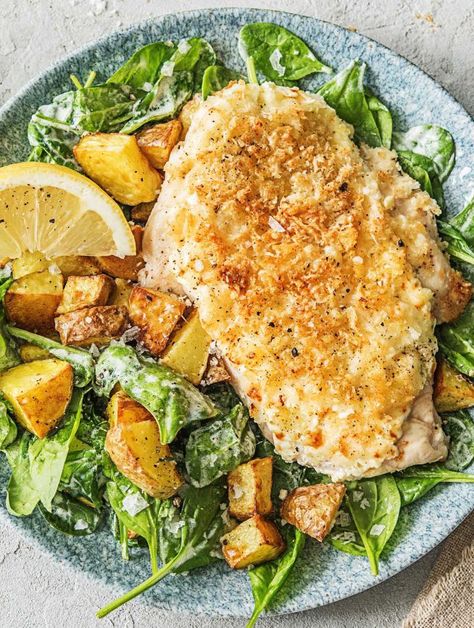 Hello Fresh Chicken, Easy Chicken Parm, Hello Fresh Dinners, Creamy Lemon Dressing, Ikea Dressing, Salad Meals, Chicken Spinach, Hello Fresh Recipes, Chicken Parm