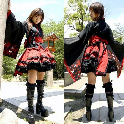 Mode Harajuku, Butterfly Fashion, Japanese Dress, Style Japonais, Estilo Punk, Japanese Street Fashion, Textiles Fashion, Kimono Dress, Lolita Dress