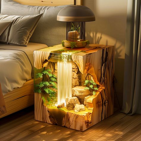 Aqua Dreams: Dive into the World of Waterfall Epoxy Bedside Tables - ArtistryApex.com Epoxy Resin Table Ideas, Waterfall Bedroom, Saved Pictures, Epoxy Projects, Epoxy Ideas, Project House, Epoxy Resin Table, Matching Furniture, Resin Furniture